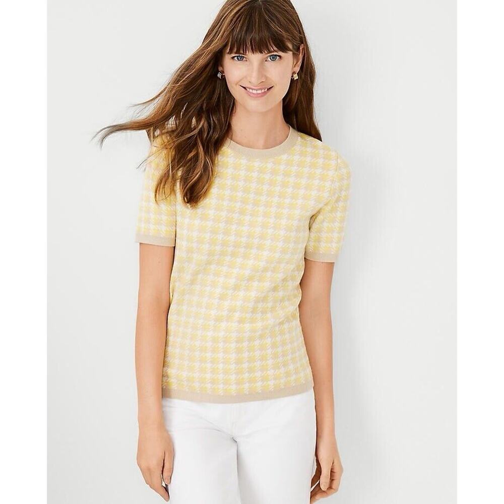 Ann Taylor Houndstooth Sweater Tee Sz Small Petite